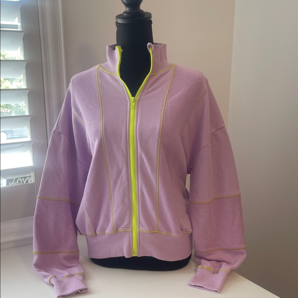 Easel Lavender Bomber Jacket with Neon Yellow Accents